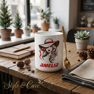 Persoonlijke Naam Mode Dame Silhouet Ontwerp Magische Mok