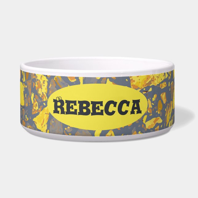 Persoonlijke naam modern goud terrazzo patroon voerbakje (Voorkant)