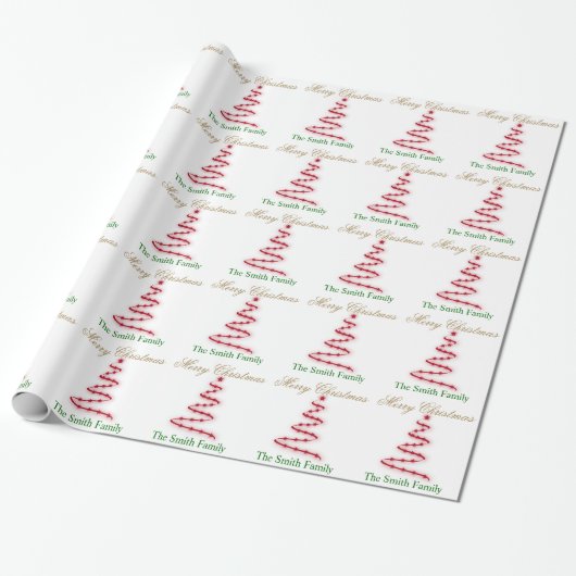 Persoonlijke naam Modern Red Kerstboom Cadeaupapier (Uitgerold)