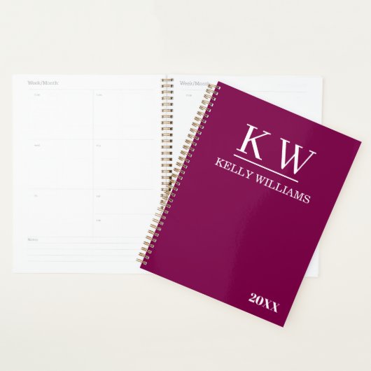 Persoonlijke naam moderne elegante wijnkleur planner (Display)
