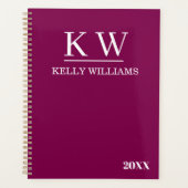 Persoonlijke naam moderne elegante wijnkleur planner (Voorkant)