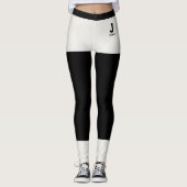 Persoonlijke naam moderne neutrale zwarte monogram leggings (Voorkant)