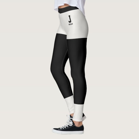 Persoonlijke naam moderne neutrale zwarte monogram leggings (Links)