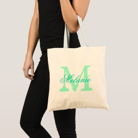 Persoonlijke naam monogram canvas tas | Munt groen (Voorkant (product))