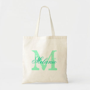 Persoonlijke naam monogram canvas tas Munt groen