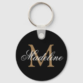 Persoonlijke naam Monogram Elegant Black Gold Sleutelhanger (Achterkant)