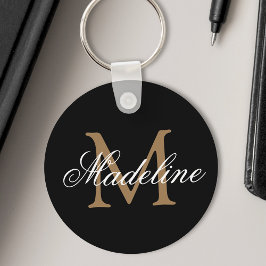 Persoonlijke naam Monogram Elegant Black Gold Sleutelhanger