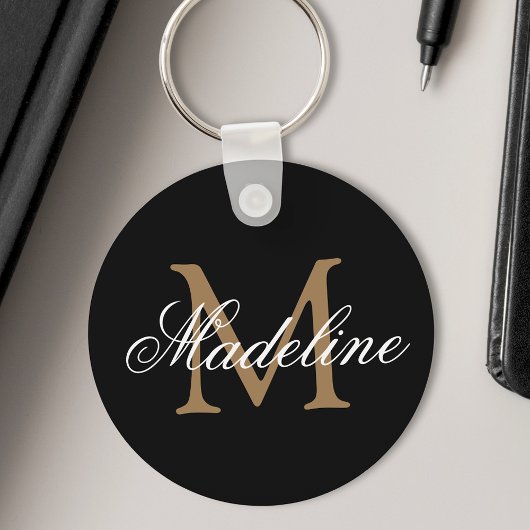 Persoonlijke naam Monogram Elegant Black Gold Sleutelhanger