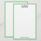 Persoonlijke naam monogram initiaal mintgroene ran briefpapier (Voorkant / Achterkant)