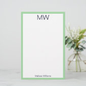 Persoonlijke naam monogram initiaal mintgroene ran briefpapier (Staand voorkant)