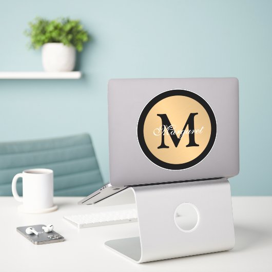 Persoonlijke naam Monogram Metallic Button Cutout Sticker (Laptop op bureau)
