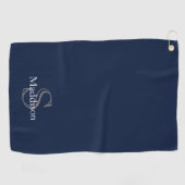 Persoonlijke naam monogram navy zwart golfhanddoek (Horizontaal)