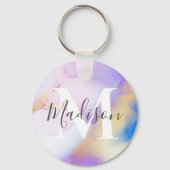 Persoonlijke naam Monogram Paarse Waterverf Glam Sleutelhanger (Voorkant)