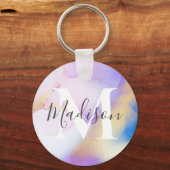 Persoonlijke naam Monogram Paarse Waterverf Glam Sleutelhanger (Voorkant)