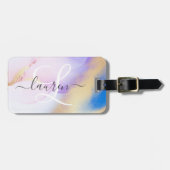 Persoonlijke naam Monogram Paarse Waterverf Luxe Bagagelabel (Voorkant horizontaal)