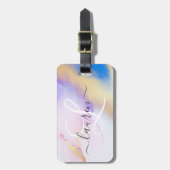 Persoonlijke naam Monogram Paarse Waterverf Luxe Bagagelabel (Voorkant verticaal)
