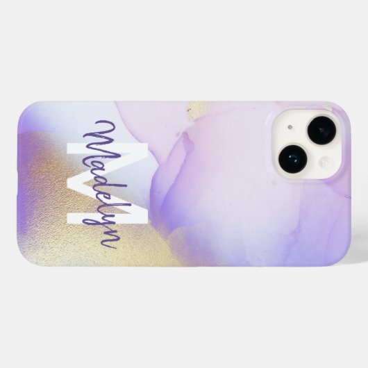 Persoonlijke naam Monogram Paarse Waterverf Luxe Case-Mate iPhone Case (Achterkant (horizontaal))