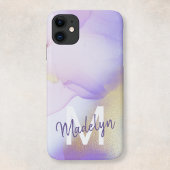 Persoonlijke naam Monogram Paarse Waterverf Luxe Case-Mate iPhone Case