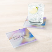 Persoonlijke naam Monogram Paarse Waterverf Luxe Glazen Onderzetter (Schuin)