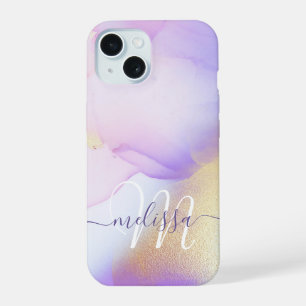 Persoonlijke naam Monogram Paarse Waterverf Luxe iPhone 15 Case