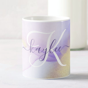 Persoonlijke naam Monogram Paarse Waterverf Luxe Koffiemok