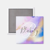 Persoonlijke naam Monogram Paarse Waterverf Luxe Magneet (Voorkant / Achterkant)