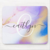 Persoonlijke naam Monogram Paarse Waterverf Luxe Muismat (Voorkant)