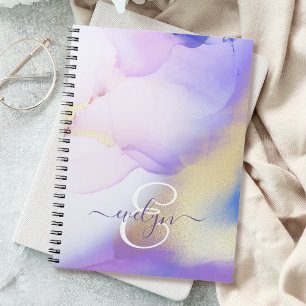 Persoonlijke naam Monogram Paarse Waterverf Luxe Notitieboek