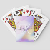Persoonlijke naam Monogram Paarse Waterverf Luxe Pokerkaarten (Achterkant)