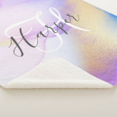 Persoonlijke naam Monogram Paarse Waterverf Luxe Sherpa Deken (3/4)