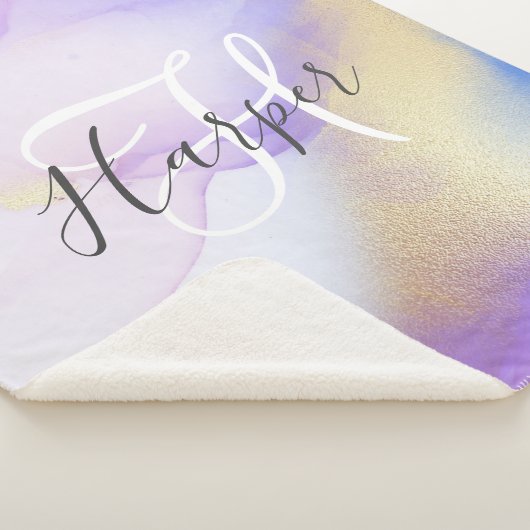 Persoonlijke naam Monogram Paarse Waterverf Luxe Sherpa Deken (3/4)
