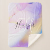 Persoonlijke naam Monogram Paarse Waterverf Luxe Sherpa Deken (Voorkant)