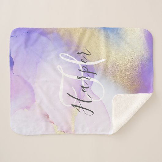 Persoonlijke naam Monogram Paarse Waterverf Luxe Sherpa Deken (Voorkant (horizontaal))