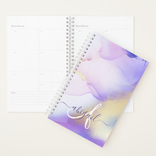 Persoonlijke naam Monogram Paarse Waterverf Planner (Display)