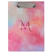 Persoonlijke naam + monogram roze waterverfinkt klembord (Voorkant)