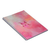 Persoonlijke naam + monogram roze waterverfinkt notitieboek (Rechterzijde)