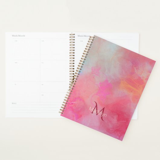 Persoonlijke naam + monogram roze waterverfinkt planner (Display)