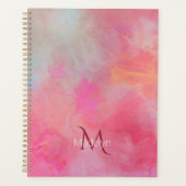 Persoonlijke naam + monogram roze waterverfinkt planner (Voorkant)