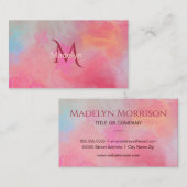 Persoonlijke naam + monogram roze waterverfinkt visitekaartje (Voorkant / Achterkant)