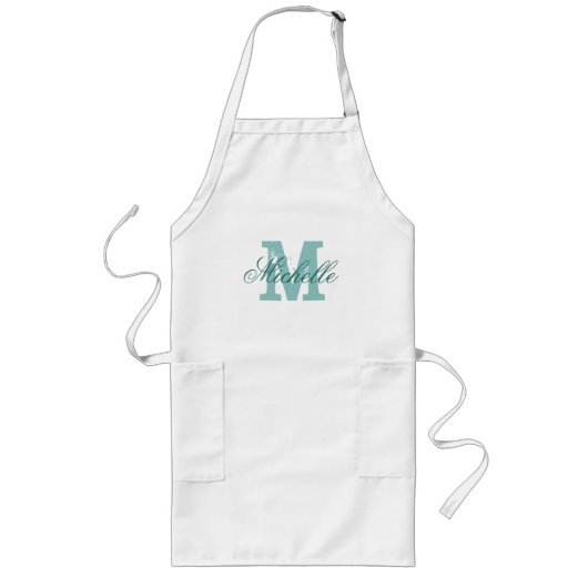 Persoonlijke naam monogram schort | Turquoise blue (Voorkant)