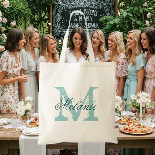 Persoonlijke naam monogram tote bag | Turquoise