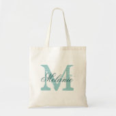 Persoonlijke naam monogram tote bag | Turquoise (Voorkant)