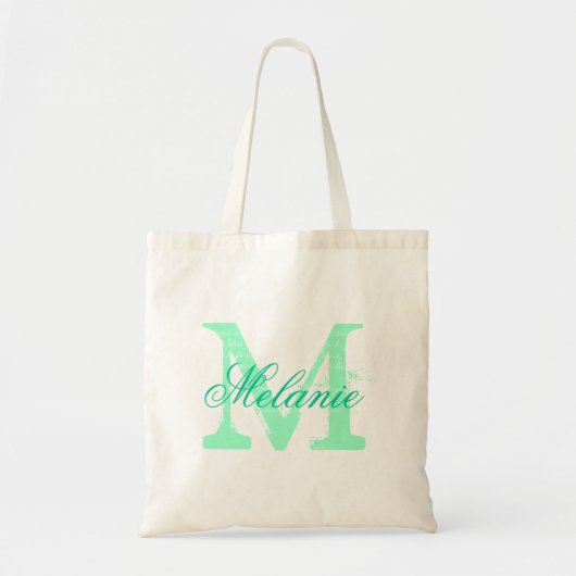 Persoonlijke naam monogram tote tas | Mintgroen (Voorkant)