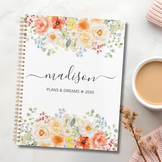 Persoonlijke naam monogram waterverf zonnige bloem planner