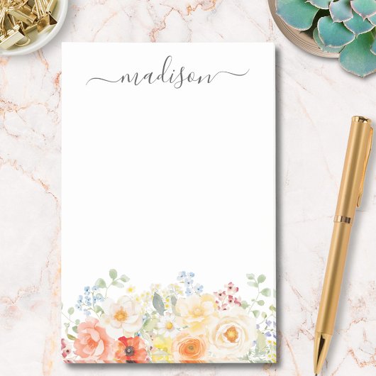 Persoonlijke naam monogram waterverf zonnige bloem post-it® notes