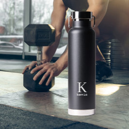Persoonlijke naam monogram zwart en wit waterfles