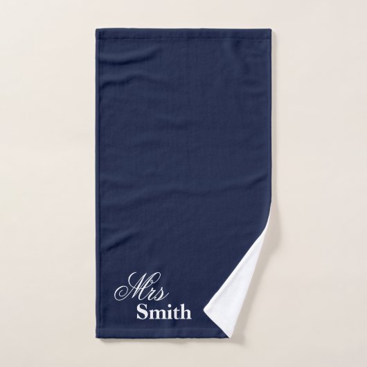 Persoonlijke naam Mrs Smith White Navy Handdoek (Handdoek)