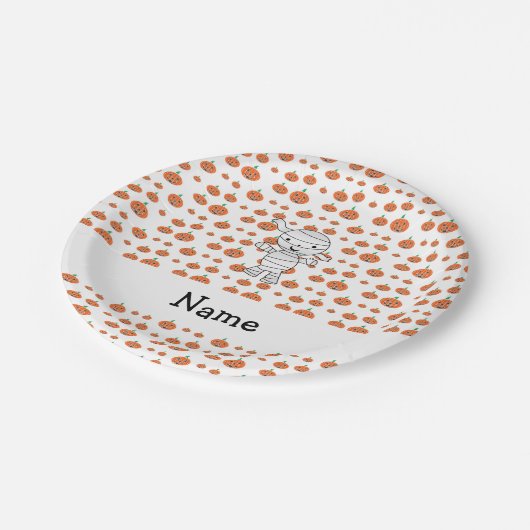 Persoonlijke naam Mummy oranje pomkins Papieren Bordje (Gekanteld)