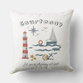 Persoonlijke naam Nautical Ocean Sailboat op White Kussen (Achterkant)