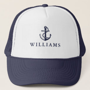 Persoonlijke naam nautisch bootanker marineblauw trucker pet
